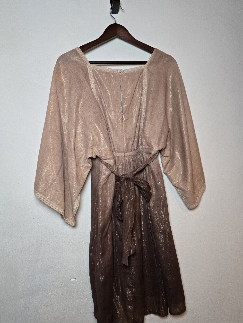 Shimmery Taupe Ombre Mini Dress with Kimono Sleeves - Picture 3 of 4